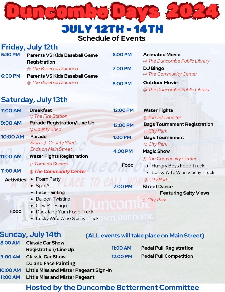 Duncombe Days Schedule of Events